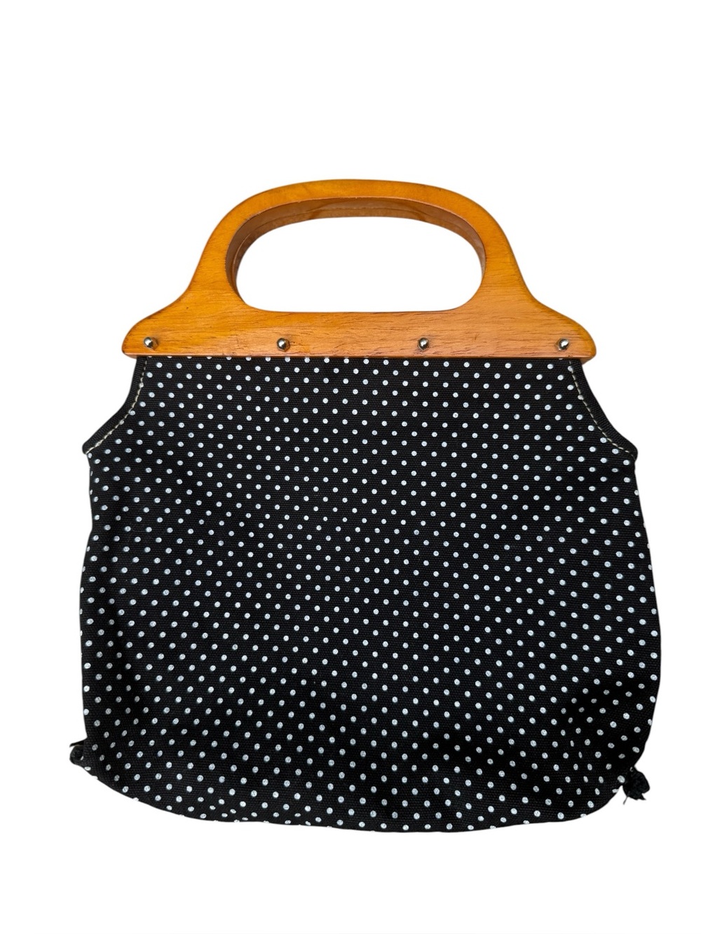 J.Crew Polka Dot Canvas Satchel Wood Handle Retro Bag